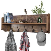 Wooden Coat Rack Shelf, Wall Mounted 24.8L Inch Rustic Hanging Upper Storage with 5 Metal Hooks for Entryway, Mudroom, Kitchen, Bathroom, Vintage