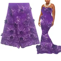 Bordado Tela de encaje púrpura suiza 5 yardas Boda 3D Gris Nigeria Cordones Telas 2022 Alta calidad para vestidos de fiesta