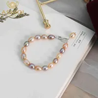 Ashiqi naturel perle d'eau douce 925 argent sterling bracelet de couleur mixte bijoux de mode femmes