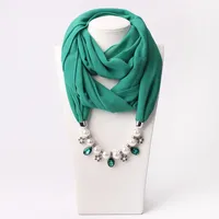 Anhänger Halsketten Ankunft Hochwertige Perlenblase Chiffon Hijab Schal Schal Muslimische Kopf Wrap Stirnband Solide einfarbig Strass