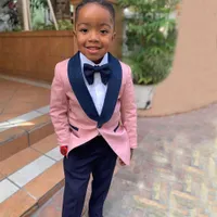 Pink Boy's Formal Wear Children Suit Boy Tuxedos Kid Wedding Prom Suits Wedding Children's Costume Homme (Jacket+Pants+Bowtie)