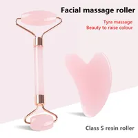 Neueste Nicht-Jade-Roller-Massagegerät-Harz-herzförmige Pulver-Kristall-Gesicht-Abplatzen-Platine-Set-Wrappplatten-Rollen