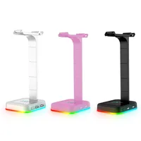 Gaming Headset Stand Lighting Base With 2 USB And 3.5mm Ports Colorful Glare LED Headphones Holder For Gamer PC Accessories Desks a17