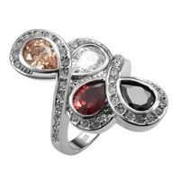 Cluster Ringen Exquisite Morganite Garnet Black Onyx Wit Kristal Zirkoon 925 Sterling Silver Ring voor vrouwen Maat 6 7 8 9 10 11 F1561