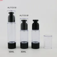 30 X 30ml 50ml Rebillable Beauty Airless Plastic Bottle with Black Pump Clear Cover 1oz Cream Containersgoods qty