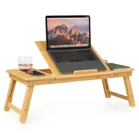 Bamboo Laptop Stand Portable Breakfast Bed Tray Folding Lapdesk Height Adjustable Desk Accessories with Drawer Tiltable in 5 Positions