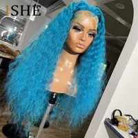 Pelucas de encaje 613 Blue Deep Wave Frontal Wig Ombre resaltado Frente rizado para mujeres Human Hair Color Pedplucked Brasilian Remy