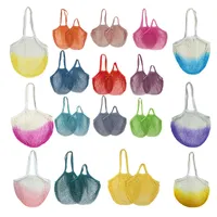 cotton mesh bag reusable shopping grocery bag long short handle mesh cotton vegetable and fruit hanging tote