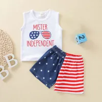 Abbigliamento Set Toddler Bambini Baby Summer Independence Day Stampa Canotta Top Shorts Vestiti Born Born Girl Kit Para Niños