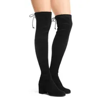 Сапоги Siddons 2021 Черные замшевые женщины за коленом осень зимняя ботас мужаер задняя шнурок на высоких каблуках