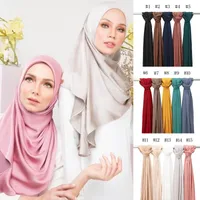Femmes simples satin satin satin hijab froissons écharpe polyester châle crampons musulmans écharpes longues larges grandes taille femelle bandeau