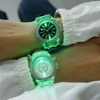 손목 시계 LED 빛나는 성격 모조 다이아몬드 하라주쿠 한국 패션 트렌드 남성과 여성 학생 커플 젤리 시계