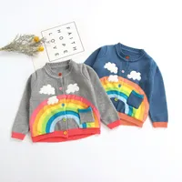Mudkingdom Toddler Girl Boy Cardigan Sweater Lightweight Rainbow Clouds Knit Outerwear for Kids Clothes Cotton Spring Autumn 110 H1