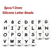 5pc 12mm Silicone Letters Beads Cube Alphabet Personalized Any Name Diy Pacifier Chains Chewing