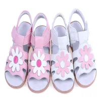 Little Girls Sandals Genuine Leather T-strap Summer Shoes Baby Gift Children Toddler White Pink Daisy Flowers Handmade SandQ New G220307