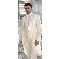 アイボリーテールコート新郎Tuxedos Morningスタイルの男性の結婚式を着る高品質の正式なプロムパーティースーツカスタマイズ（ジャケット+パンツ+ベスト）メンズスーツB