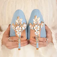 928-9 드레스 신발 패션 라이트 럭셔리 모델 파티 연회 결혼식 신발 높은 뒤꿈치 Stiletto 섹시한 금속 꽃 여성 유럽 스타일 부츠 신발