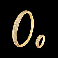 Örhängen Halsband Fateama Simple Copper Bangles och Ringar Kvinnors Smycken Set med Zircon Inlagda Classic Party Fashion Gift