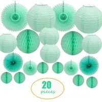 20 st per uppsättning mintgrön kinesisk japansk rundpapper Lantern Tissue Paper Fan Honeycomb för bröllopsbakgrund Hängande inredning Q0810