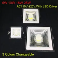 15W 25W LED COB Panel Light Recessed Downlight Glass Cover Spot 3 Colors Change (3000K/4000K/6000K) AC110V 220V Downlights