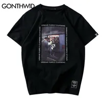 Gonthwid 빈티지 그림 인쇄 된 T 셔츠 남자 여름 힙합 캐주얼 짧은 소매 탑 티셔츠 패션 스와그 Tshirts Streetwear 210322