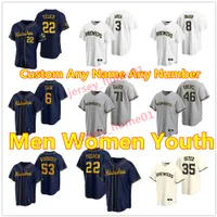 Custom 2021 Men Women youth Milwaukee Baseball Jerseys 27 ADAMES 46 COREY KNEBEL Lorenzo ALEX CLAUDIO Jersey