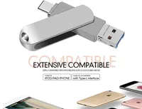 USB iPhone Flash Drive 3-en-1 Lightning Type-C 128GB Memory Stick Compatible Apple iPad PC