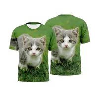 Camisetas para hombre 2021 Hombres y mujeres Camiseta de verano Serie Mascota Color Color Color Cat Fashion Casual Impresión 3D Impresión de niños Streetwear Top