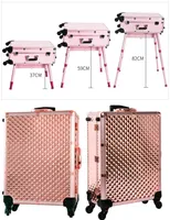 Aluminium Beauty Box Lighted Makeup Case With Trolley Wheels Mirror Cosmetic Påsar Fall