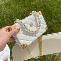 مصمم - حقائب النساء الصليب الجسم الصيف السيدات سلسلة الماس اللؤلؤ مربع مربع crossbody حقيبة الكتف حقيبة يد أبيض