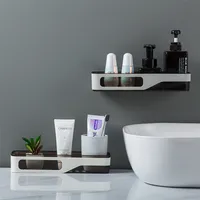 Muro Del Bagno Montato Rack Di Stoccaggio Shampoo Cosmetic Shelf Storage Mounted Bathroom Gadgets Kitchen Plastic 210423