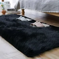 Teppiche super weiche Faux-Schaffell-Pelz-Teppiche für Schlafzimmerboden Shaggy Plüsch-Teppichbett-Teppich 8x10 Fuß Rectange Black