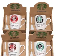 La última taza de 1-400 ml Starbucks Taza de café creativa de cerámica, 5 estilos para elegir, con una caja de embalaje de cuchara, personalización de soporte