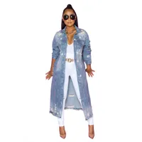 Erkek Trençkot Moda Kadın Yırtık Uzun Kollu Denim Rüzgarlık Ceket Hırka Cloak Serisi