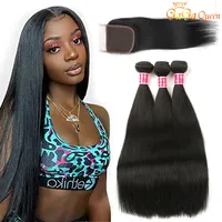 Straight Hair Bundles With Lace Closure Brazilian Virgin Hair Weave With Closure 100% Remy Human Hair