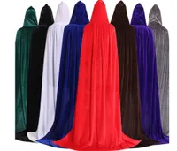 Adult Unisex Velvet Solid Color Long Hooded Cloak Halloween Costume Party Cape