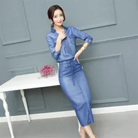 Повседневные платья джинсовые 2021 весенние женщины мыть синий женский джинсы с длинным рукавом Джинсы на молнии VIPER VELE SLIM Одежда талии E322