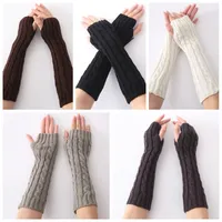 New Fashion Women Ladies Winter Casual Gloves Knitted Wrist Arm Hand Warmer Long Mitten Fingerless Gloves Black White Gray 20220103 T2