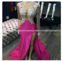 2021 Rosa Modern Long Prom Dresses Cap Sleeves Split High Sexy Evening Gowns