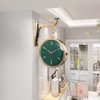 RESOLA DE CALIDAD COLGANDO RELOJ 3D LADS DOBLE LADOS DE CUARZO DE CUARZO Decoración del hogar Sala de estar Silent Horloge Green WF Wall Clocks