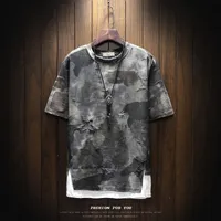 패션 찢어진 티셔츠 남자 여름 인쇄 구멍 힙합 짧은 슬리브 T 셔츠 위장 패치 워크 느슨한 티 플러스 사이즈 S -5XL