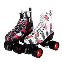 Quad Skates Flag Printing PU lederen dubbele rij roller skates volwassen twee lijn roller skates patins schoenen
