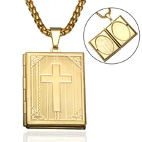 Pendant Necklaces Gold Silver Color Cross Open Po Frame Book Memory Necklace For Men Woman Charm Accessories