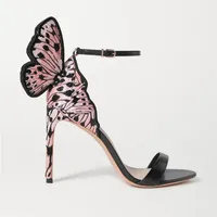 Sophia Webster Women's leather high-heeled Sandals, butterfly shoes embroidered high heels, one-word buckle, size: 34-42
