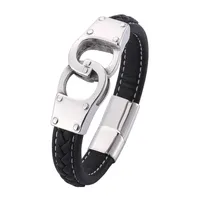 Mode Mannen Sieraden Zwart Gevlochten Lederen Armband Rvs Handboeien Armbanden Magnetische Gesp Polsband PD0739 Charme