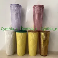 2021 Starbucks Double Multicolor Durian Laser Straw Cup Tumblers Mermaid Plastic Cold Water Coffee Cups Gift Mug