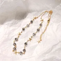 LII JI Noir Tourmaline Quartz 14k Gold Filled Chain Stars Collier 40 + 5cm Véritable Cristal Naturel Bijoux faits à la main pour les femmes