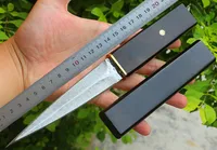 1 stks Outdoor Survival Rechte Mes VG10 DAMASCUS Steel Double Edge Blade Ebony Handvat Vaste Bladen Messen met Houtschede