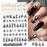 Gold Black Fire Flame Nail Stickers 3D Holographic Manicure Decalcomanie fai da te Nails Art Decorations