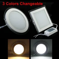 Downlights 3 Color Change Glass Led Panel Light Ceiling Recessed AC85-265V Downlight 6W 9W 12W 18W 24W Bathroom Lighting